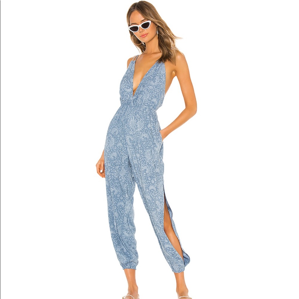 Indah Fa triangle jumpsuit Indigo batik